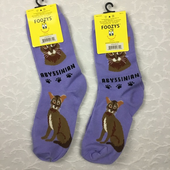 Foozys Unisex Socks Abyssinian cat Size 9-11 Soft Cat Lover Novelty 2 Pair NWT - Picture 3 of 4